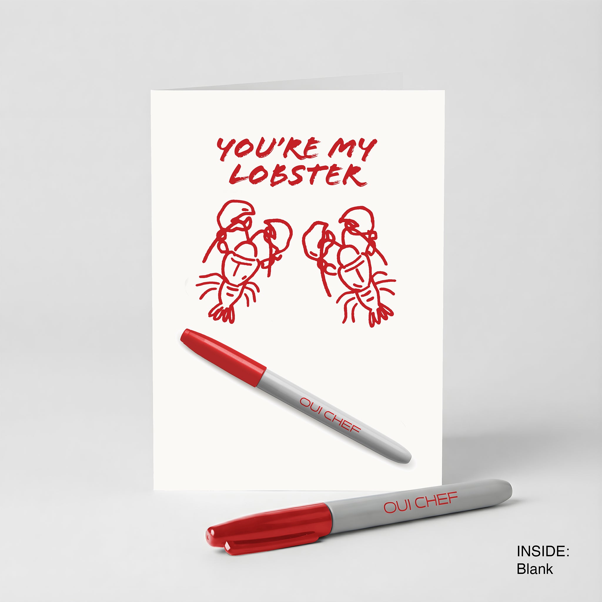 Valentines card with 'You're My Lobster' text and a red Sharpie on a white background.